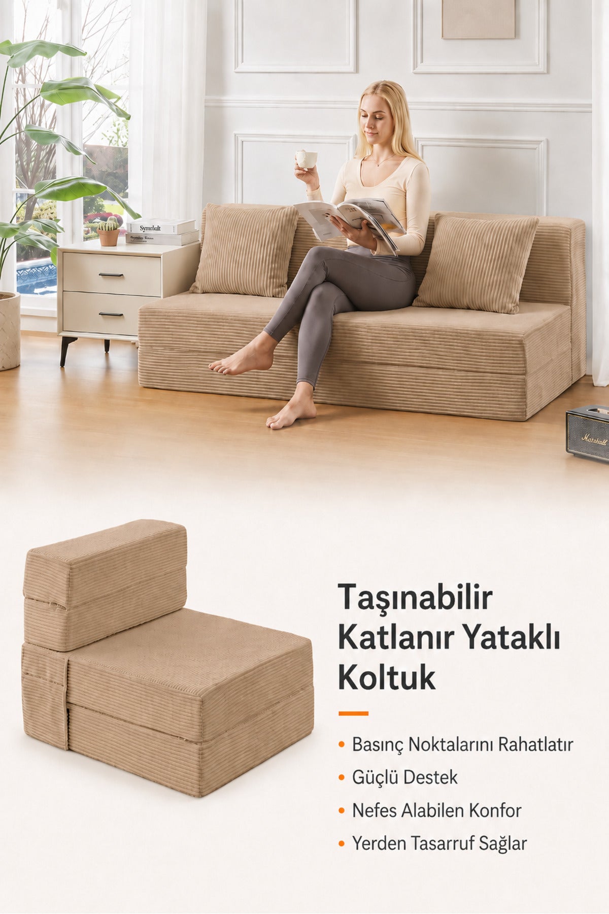 Mola Çok Fonksiyonlu Yataklı Koltuk - Bej