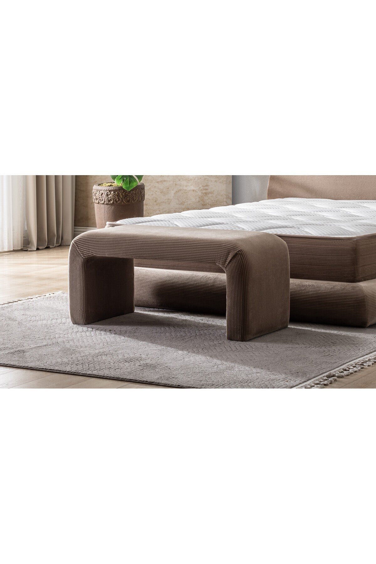 Yeni Nesil Duo Legom Bench - İkili Tabure & Sehpa Seti - Bej - 60 x 100