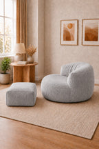Peluş Twist 100 cm Fitilli Peluş Puf Koltuk Ayak Puflu Yıkanabilir Kılıflı TV Okuma ve Oyun Koltuğu - Gri