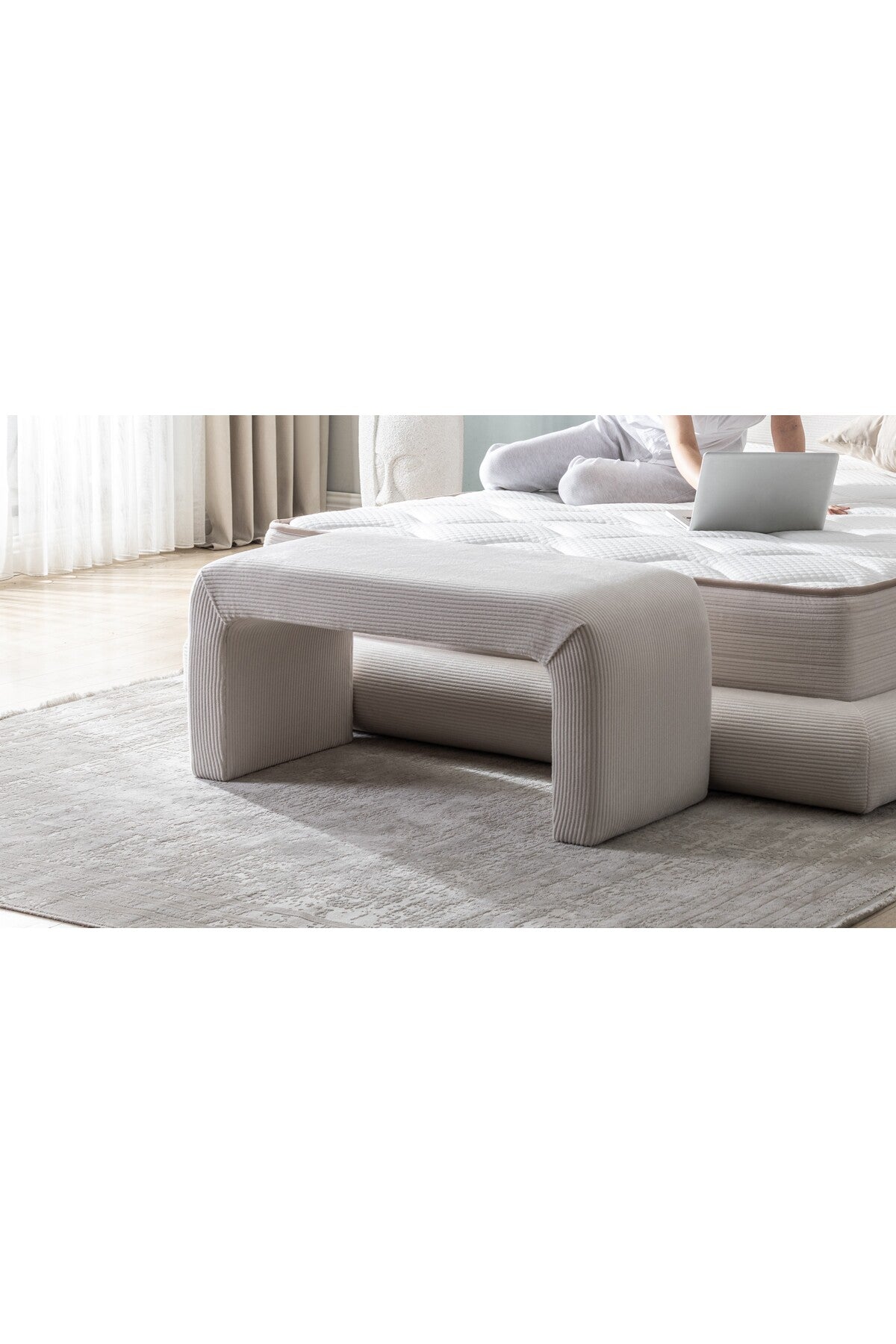 Yeni Nesil Duo Legom Bench - İkili Tabure & Sehpa Seti - Kahverengi