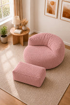 Peluş Twist 100 cm Fitilli Peluş Puf Koltuk Ayak Puflu Yıkanabilir Kılıflı TV Okuma ve Oyun Koltuğu - Pembe