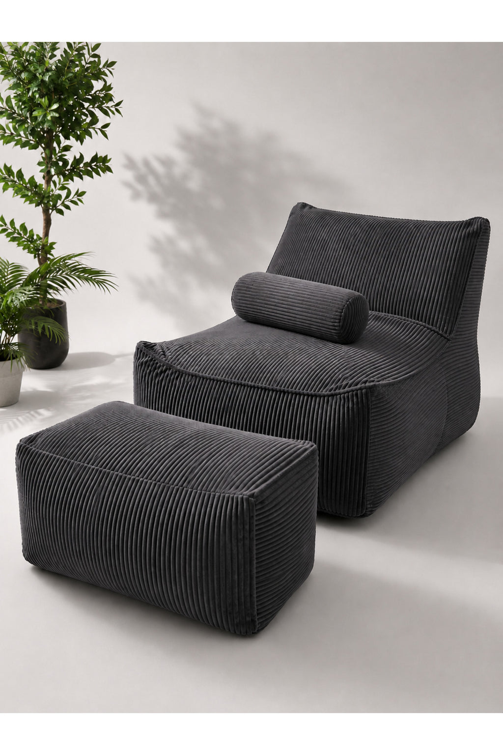 S Luna Armut Puf Koltuk – Fitilli Kadife Kumaş, Ekstra Konforlu - Siyah - 70 x 105