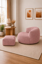 Peluş Twist 100 cm Fitilli Peluş Puf Koltuk Ayak Puflu Yıkanabilir Kılıflı TV Okuma ve Oyun Koltuğu - Pembe