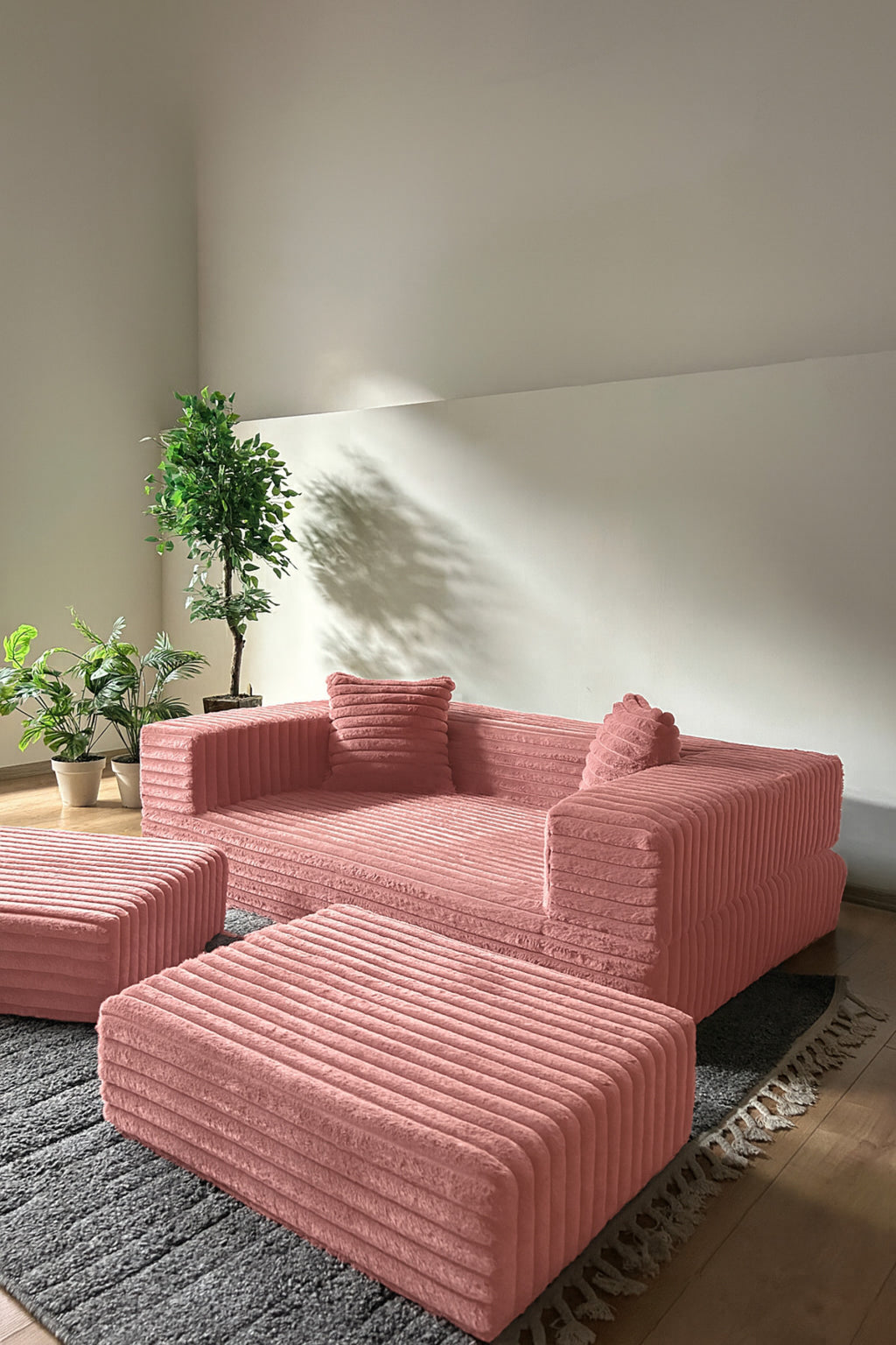 Softora Koltuk/Yatak – 2’si 1 Arada Yataklı Koltuk Katlanır Kanepe Kadife Kumaş - Pembe