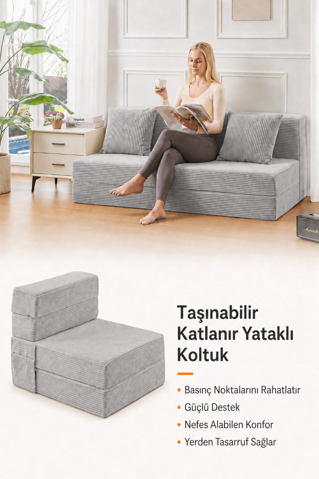 Mola Çok Fonksiyonlu Yataklı Koltuk - Gri