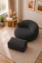 Peluş Twist 100 cm Fitilli Peluş Puf Koltuk Ayak Puflu Yıkanabilir Kılıflı TV Okuma ve Oyun Koltuğu - Siyah