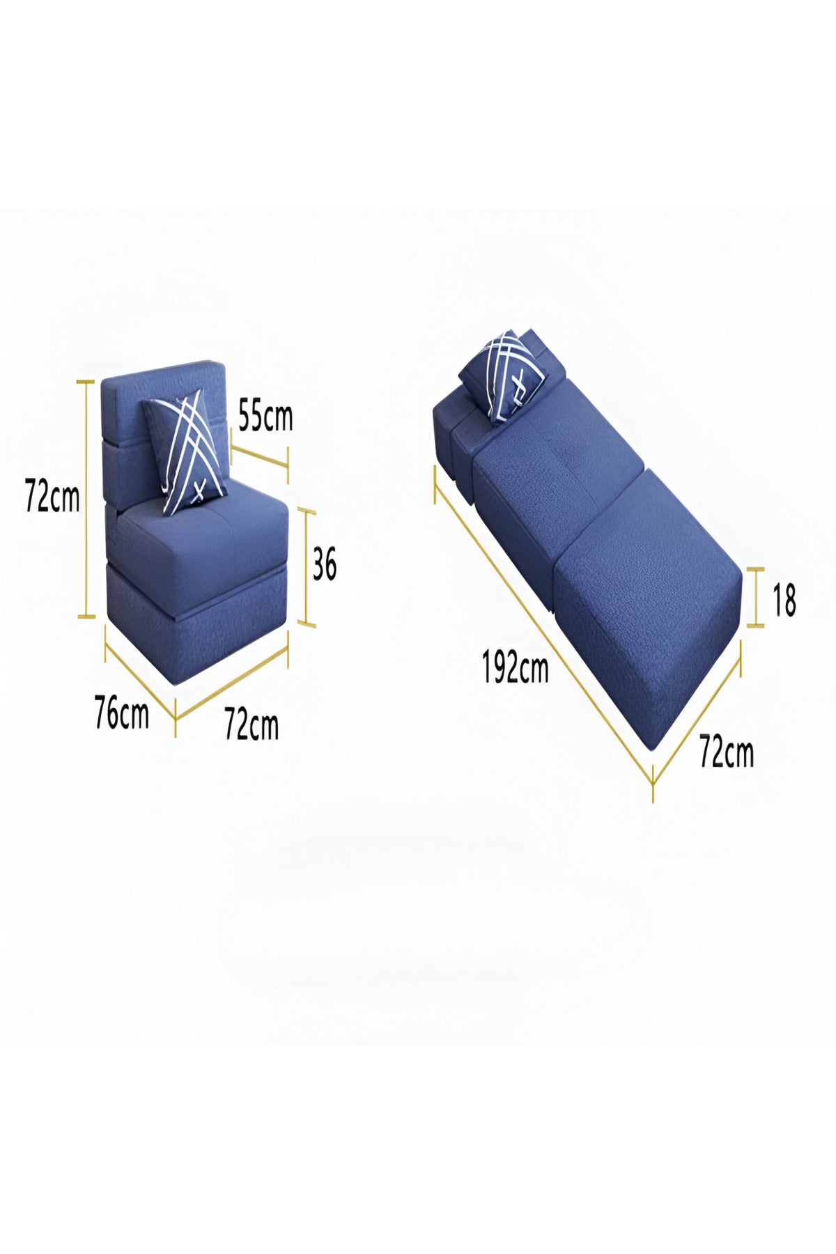 Twix Tek Kişilik Katlanır Yataklı Koltuk 72cm - Lacivert