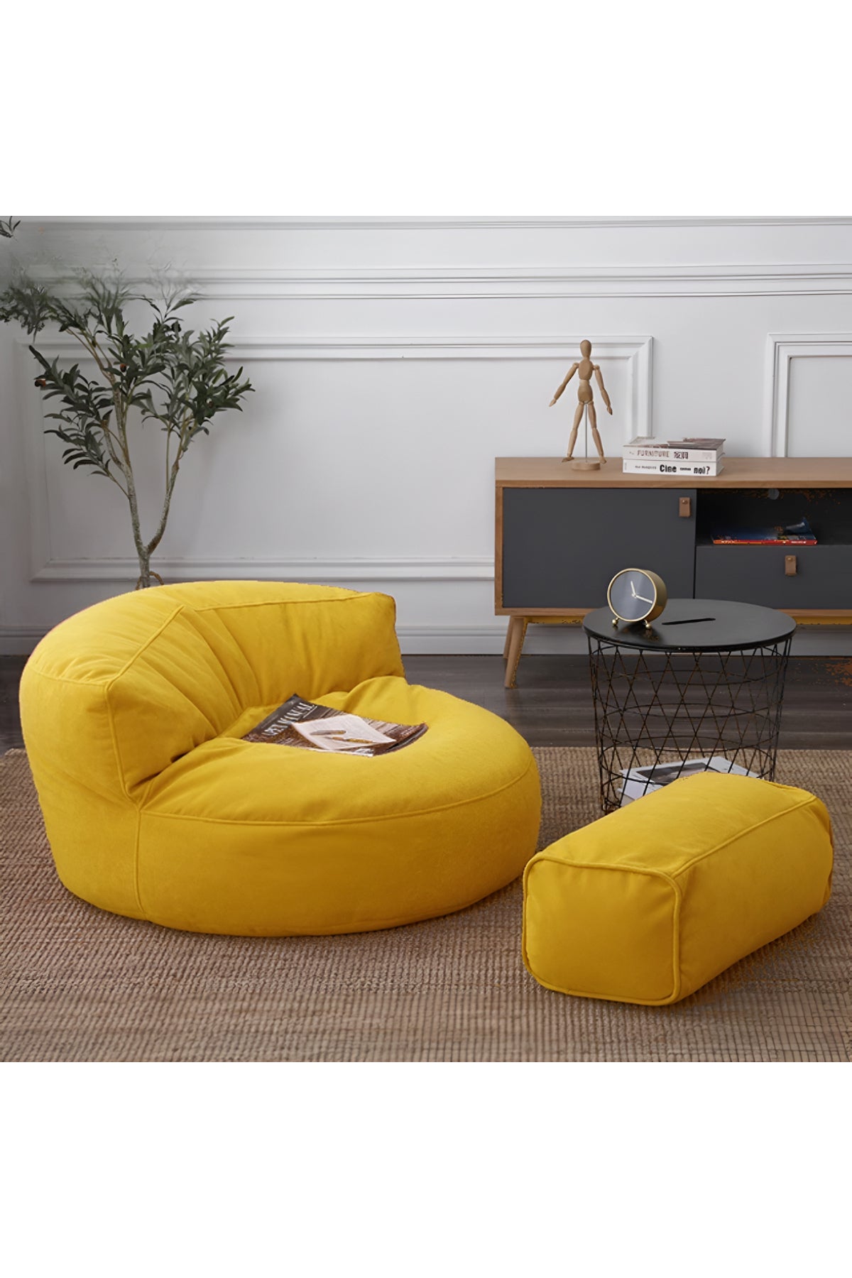 GoodNight&SoftHome Twist Puf Berjer Takım Rahat Yeni Nesil Bench - Sarı - 100 x 100