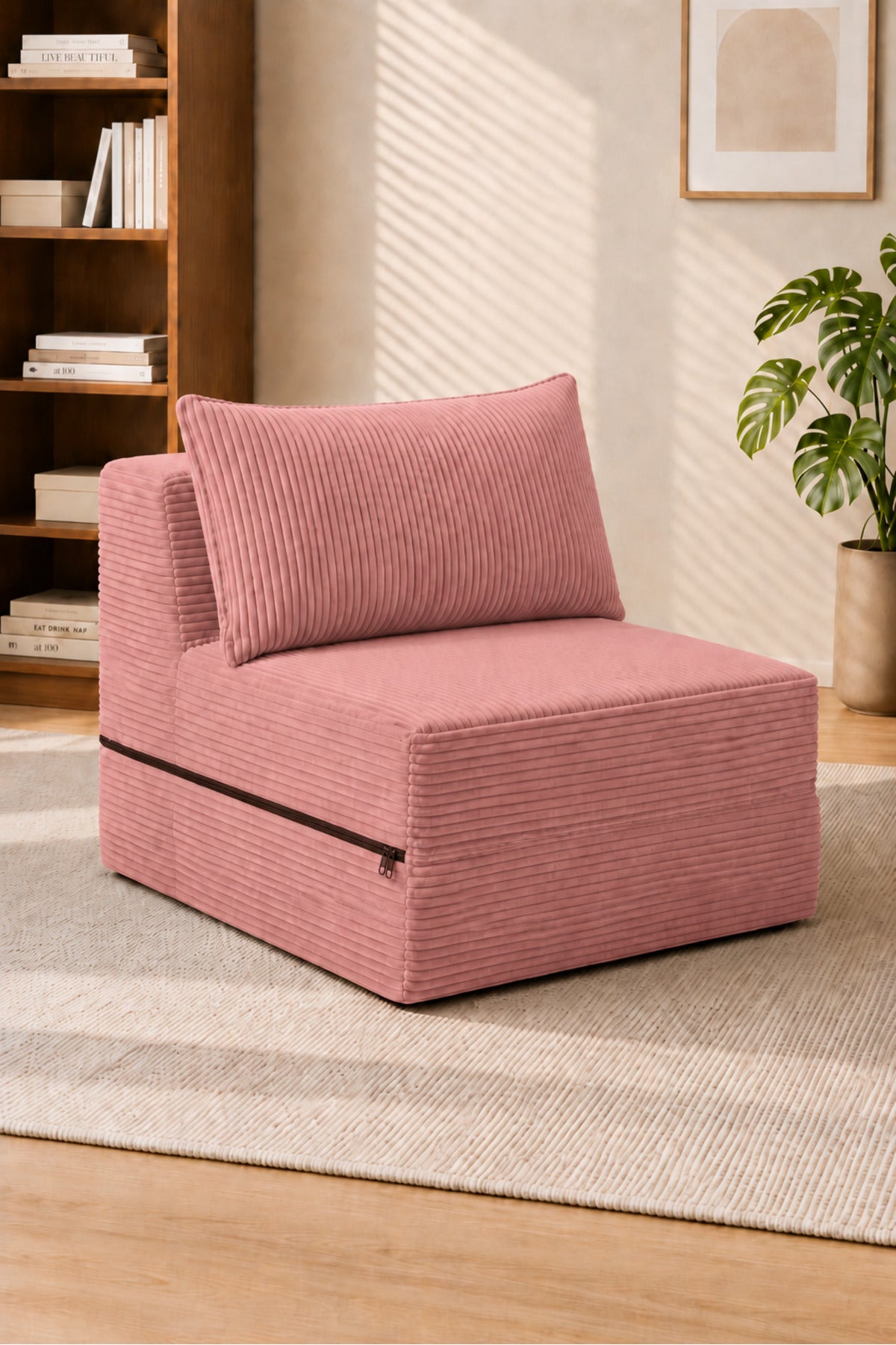 Kupa Armut 140 Sünger Koltuk – 3’ü 1 Arada Uzanma Koltuğu ve Yatak - Pembe - 140 x 200