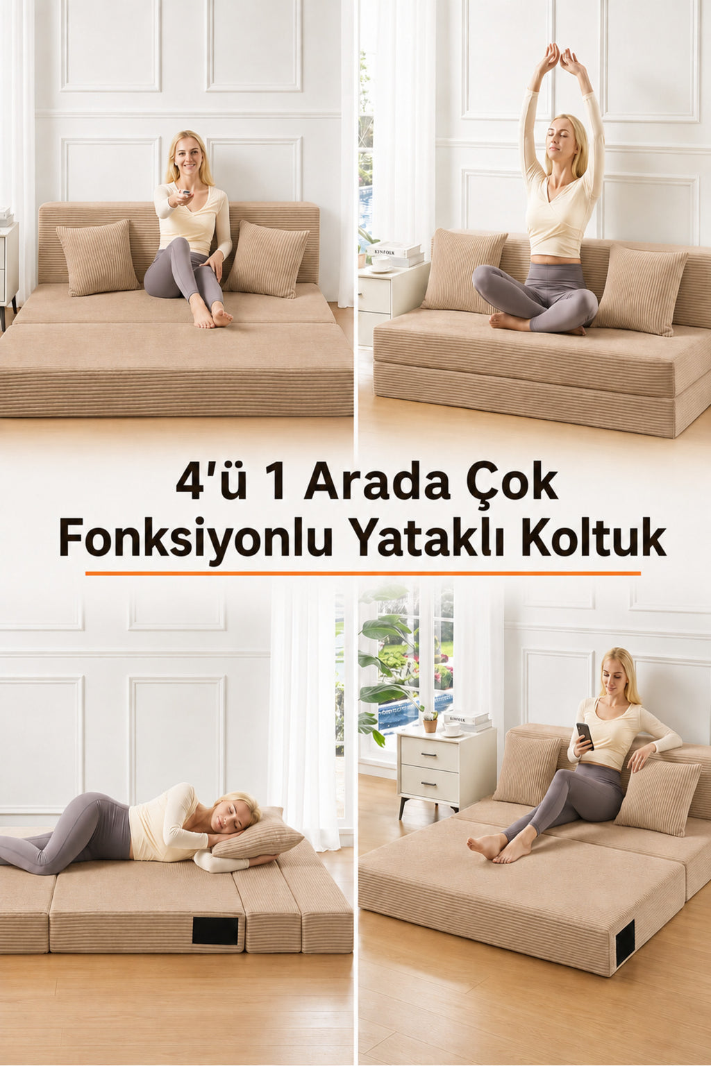 Mola Çok Fonksiyonlu 70 cm Sünger Yataklı Koltuk – Tek Kişilik Misafir Yatağı ve Uzanma Koltuğu - Bej