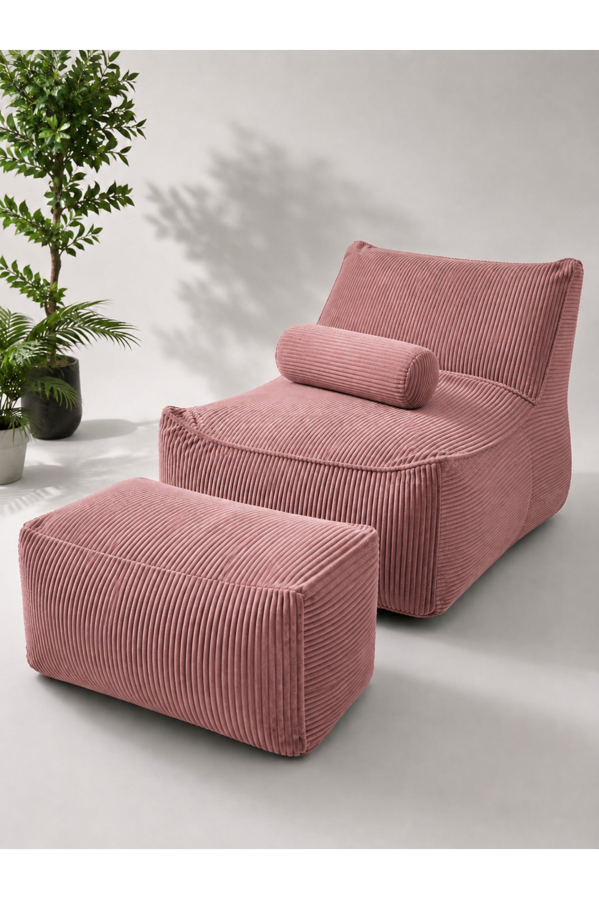 S Luna Armut Puf Koltuk – Fitilli Kadife Kumaş, Ekstra Konforlu - Pembe - 70 x 105